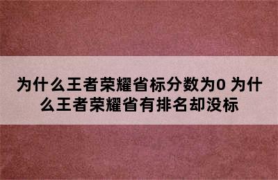 为什么王者荣耀省标分数为0 为什么王者荣耀省有排名却没标